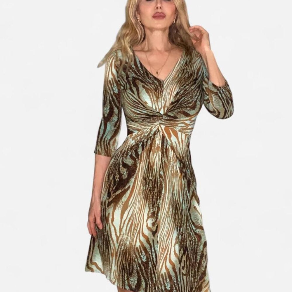 MTC Elegant Print Teal & Bronze Jersey Dress